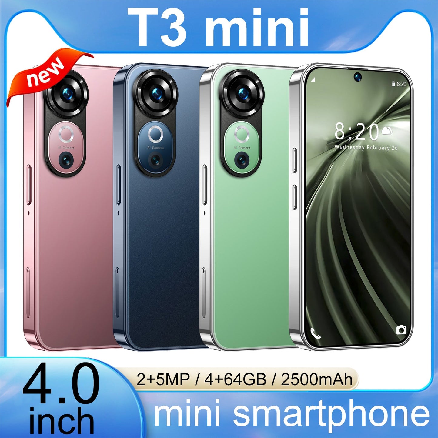 T3 Mini Smartphone Cheap 64g Fast Speed Original 2500mah Battery Cell Phone with google Play 3g/4g/5g Mini Mobile Phone